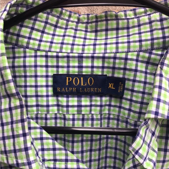 Polo by Ralph Lauren Green and blue Checkered Men's Shirt - Picture 2 of 3